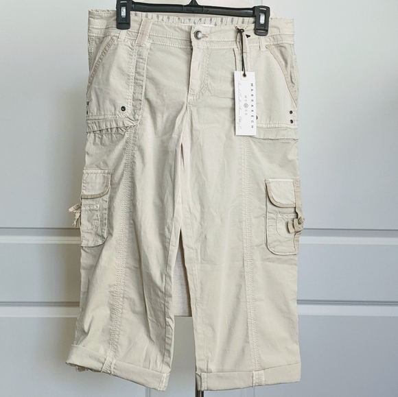 Marrakech Pants Capri Stretch Poplin Cargo Convertible Lightweight Ecru 30 NWT - Picture 10 of 13